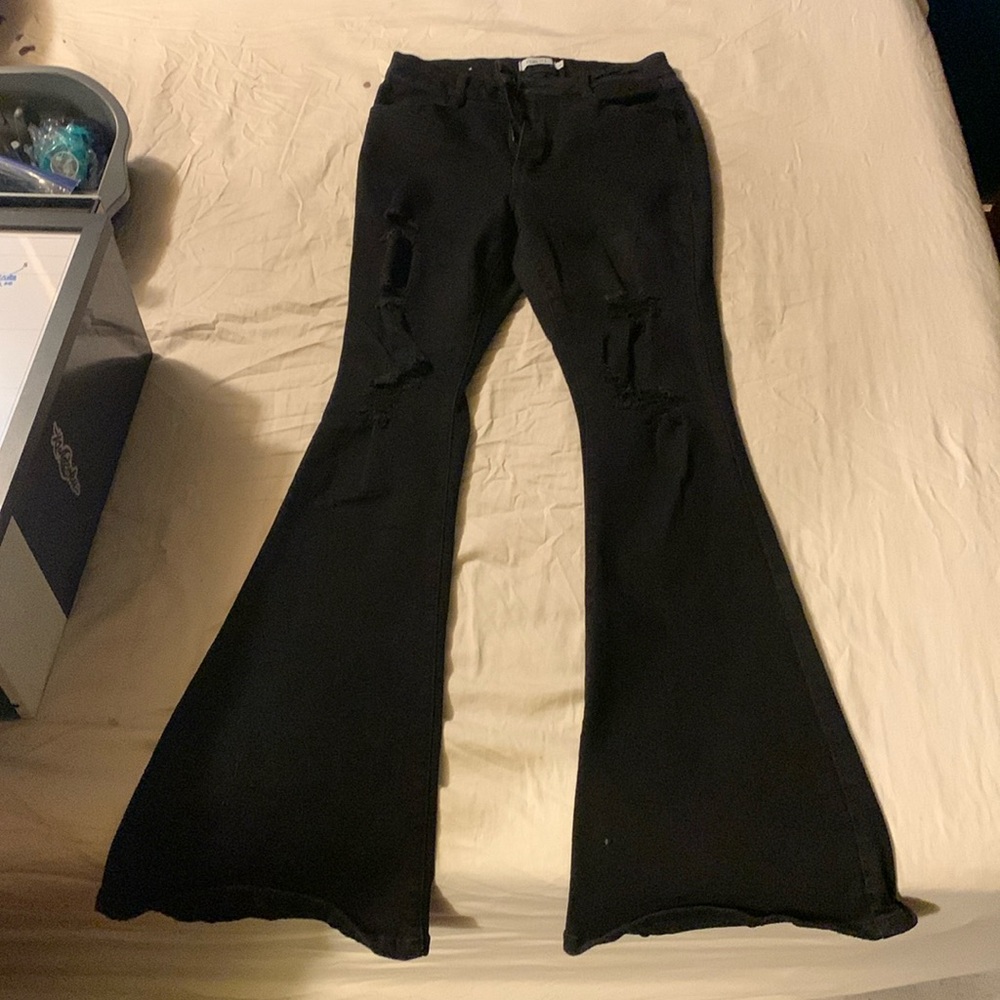 Rue 21 black ripped flare jeans.